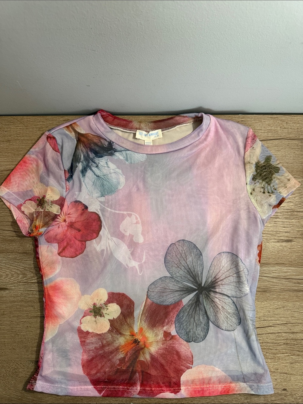 Floral Print Pink & Lavender Short Sleeve Tee, NWT